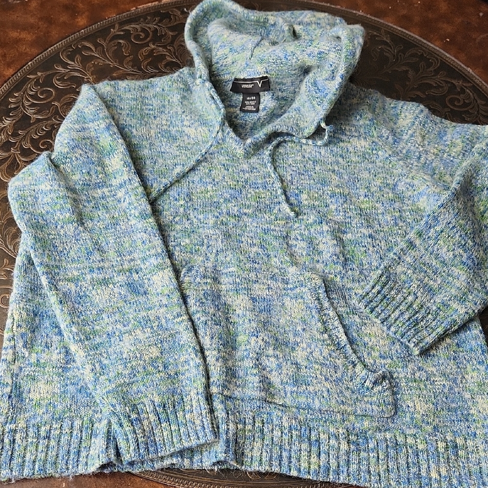 Women's Blue-Green Sweater with Hood
